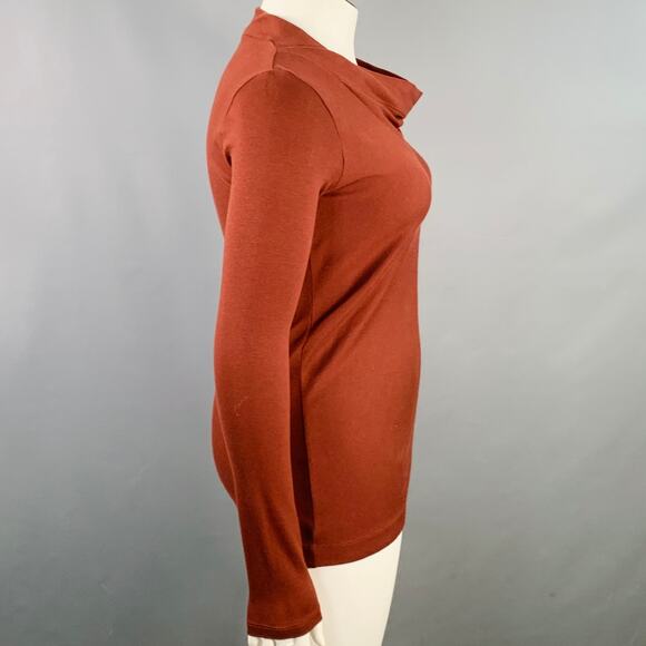 BRUNELLO CUCINELLI Size L Red Burgundy Cotton Blend Ribbed Cowl Neck Pullover - Picture 2 of 5
